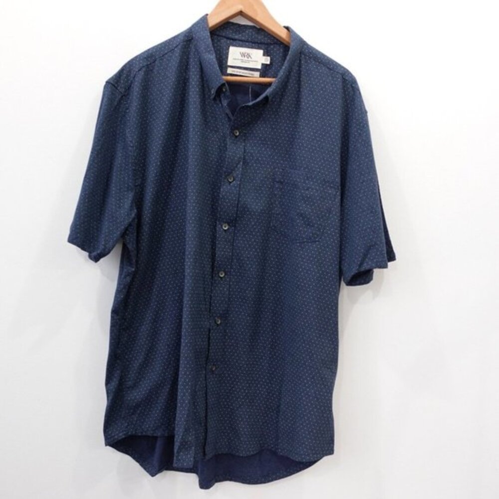 Blue Button Down Shirt‎ Mens 3XL Navy Pin Dot Short Sleeve Office Classic WRK
